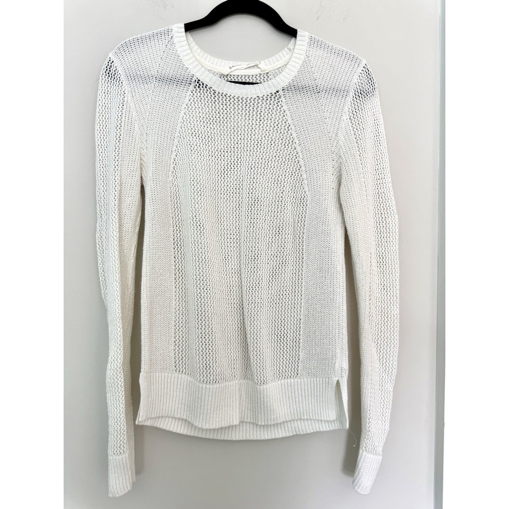 ATHLETA Fishnet Crew Neck Sweater Open Knit Mesh White Sz S